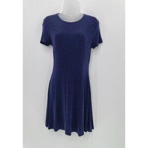Vintage Marian & Maral Slinky 90s Acetate Navy Blue Sparkle Dress Pull On Sz M‎